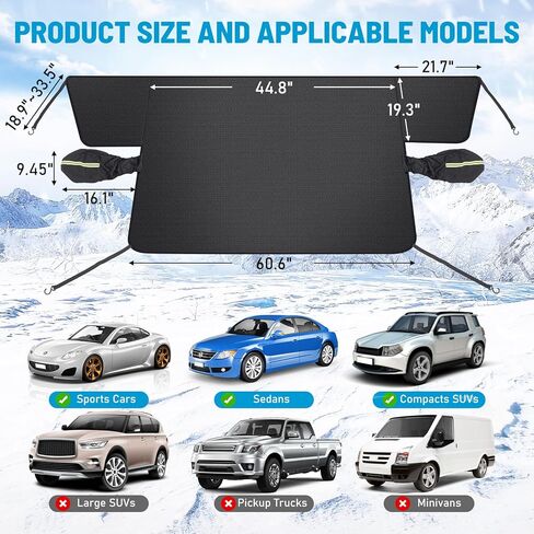 غطاء سيارة مضاد للثلج من Kaskawise، غطاء الزجاج الأمامي للثلج والثلج، واقي شتوي لغطاء ثلج السيارة مقاوم للماء في جميع الأحوال الجوية مع غطاء مرايا جانبية يناسب معظم الشاحنات، سيارات الدفع الرباعي 66.4 × 44.8 بوصة، أسود in Kuwait