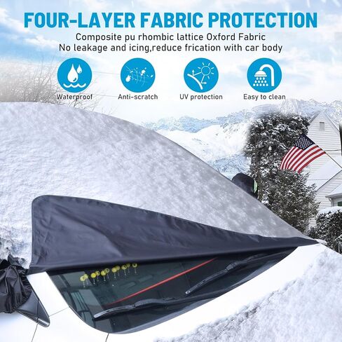غطاء سيارة مضاد للثلج من Kaskawise، غطاء الزجاج الأمامي للثلج والثلج، واقي شتوي لغطاء ثلج السيارة مقاوم للماء في جميع الأحوال الجوية مع غطاء مرايا جانبية يناسب معظم الشاحنات، سيارات الدفع الرباعي 66.4 × 44.8 بوصة، أسود in Kuwait