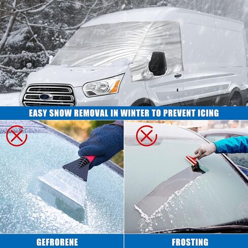 غطاء زجاج أمامي فضي متوافق مع 2014-2023 Ford Transit Van قياسي/متوسط ​​السقف، غطاء النافذة الأمامية مع فتحات مرآة لمظلة جانبية معزولة للمقعد الأمامي لجميع المواسم in Kuwait