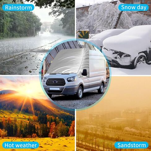 غطاء زجاج أمامي فضي متوافق مع 2014-2023 Ford Transit Van قياسي/متوسط ​​السقف، غطاء النافذة الأمامية مع فتحات مرآة لمظلة جانبية معزولة للمقعد الأمامي لجميع المواسم in Kuwait