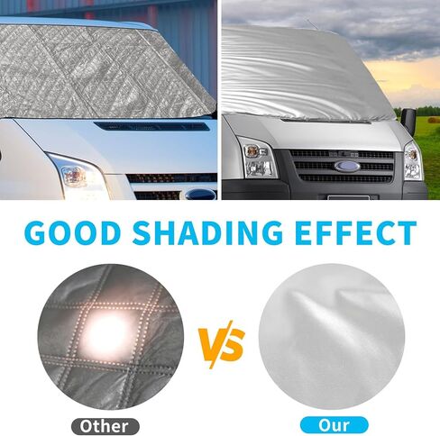 غطاء زجاج أمامي فضي متوافق مع 2014-2023 Ford Transit Van قياسي/متوسط ​​السقف، غطاء النافذة الأمامية مع فتحات مرآة لمظلة جانبية معزولة للمقعد الأمامي لجميع المواسم in Kuwait