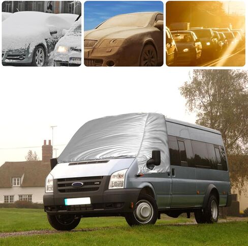 غطاء زجاج أمامي فضي متوافق مع 2014-2023 Ford Transit Van قياسي/متوسط ​​السقف، غطاء النافذة الأمامية مع فتحات مرآة لمظلة جانبية معزولة للمقعد الأمامي لجميع المواسم in Kuwait