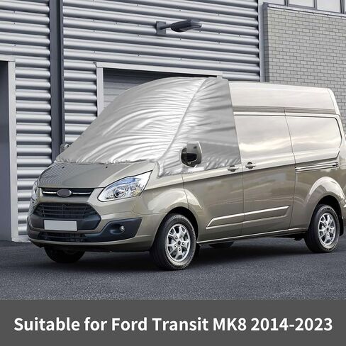 غطاء زجاج أمامي فضي متوافق مع 2014-2023 Ford Transit Van قياسي/متوسط ​​السقف، غطاء النافذة الأمامية مع فتحات مرآة لمظلة جانبية معزولة للمقعد الأمامي لجميع المواسم in Kuwait
