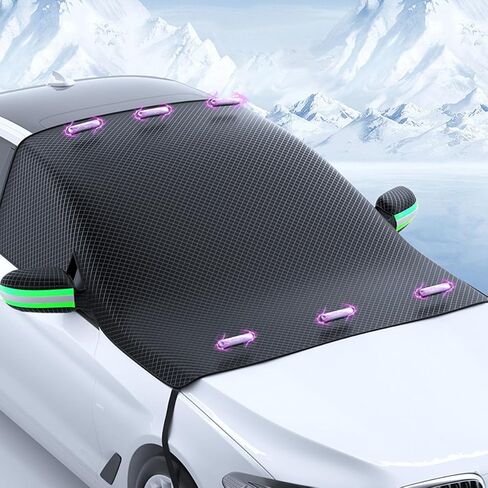 Car Windshield Cover for Ice and Snow, Automotive Windshield Snow, Ice, UV, Frost Removal Wiper & Mirror Protector with Magnetic Edges, All Weather Universal for Most Cars (Green Strip) in Saudi Arabia