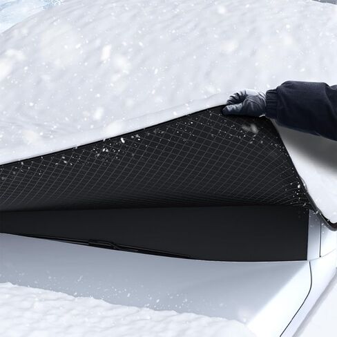 Car Windshield Cover for Ice and Snow, Automotive Windshield Snow, Ice, UV, Frost Removal Wiper & Mirror Protector with Magnetic Edges, All Weather Universal for Most Cars (Green Strip) in Saudi Arabia