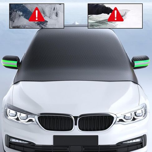 Car Windshield Cover for Ice and Snow, Automotive Windshield Snow, Ice, UV, Frost Removal Wiper & Mirror Protector with Magnetic Edges, All Weather Universal for Most Cars (Green Strip) in Saudi Arabia
