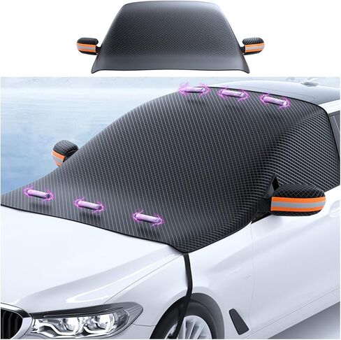 Car Windshield Cover for Ice and Snow, Automotive Windshield Snow, Ice, UV, Frost Removal Wiper & Mirror Protector with Magnetic Edges, All Weather Universal for Most Cars (Green Strip) in Saudi Arabia