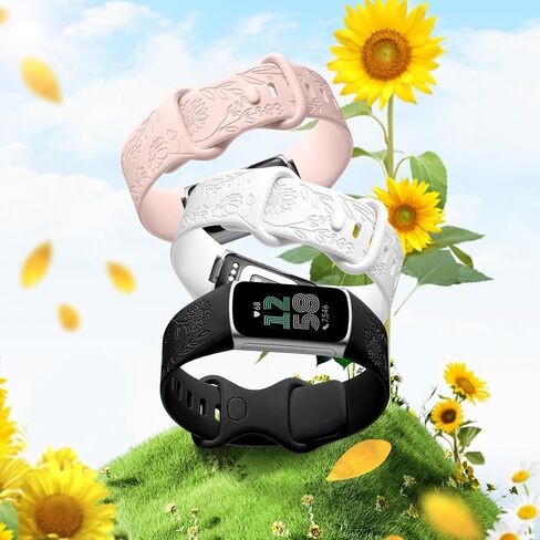 DaQin 3 عبوات منقوشة بزهرة عباد الشمس متوافقة مع Fitbit Charge 6 Band/Fitbit Charge 5 Bands للنساء والرجال، حزام بديل لسوار رياضي ناعم من ليزر عباد الشمس اللطيف للشحن 6 نطاقات/Charge 5 Band in Kuwait