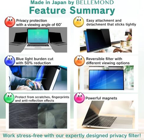 BELLEMOND - شاشة خصوصية مغناطيسية لجهاز Surface Laptop Go 3 / Go 2 / Go (12.4 بوصة) - فلتر كمبيوتر محمول مضاد للانزلاق قابل للإزالة والعكس مع مضاد للوهج وتقليل الضوء الأزرق - قطعة واحدة - WSFG3-PRMG in Kuwait