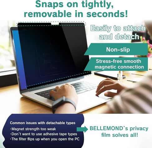 BELLEMOND - شاشة خصوصية مغناطيسية لجهاز Surface Laptop Go 3 / Go 2 / Go (12.4 بوصة) - فلتر كمبيوتر محمول مضاد للانزلاق قابل للإزالة والعكس مع مضاد للوهج وتقليل الضوء الأزرق - قطعة واحدة - WSFG3-PRMG in Kuwait
