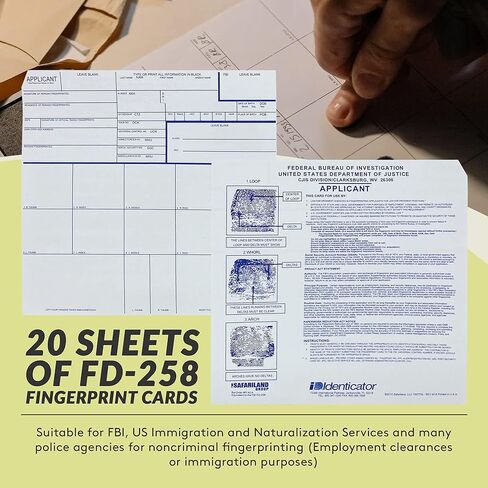Fingerprint Kit Set - Dactek EZ ID3 Finger Print Ink Pad with ATF Fingerprint Cards - FBI FD-258 Fingerprint Cards - Inkless Fingerprint Pad - Fingerprint Kits Law Enforcement -Ink Pad and FD-258 (20) in Saudi Arabia