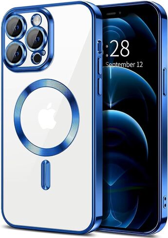 Pink Magnetic Clear Case [Full Camera Lens Protection] Luxury Plating Edge Slim Soft TPU Cover Shockproof Protective Phone Case in Saudi Arabia