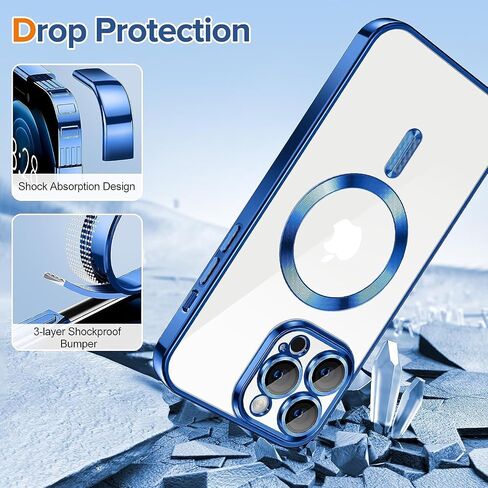 Pink Magnetic Clear Case [Full Camera Lens Protection] Luxury Plating Edge Slim Soft TPU Cover Shockproof Protective Phone Case in Saudi Arabia