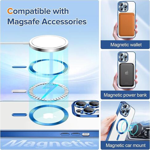 Pink Magnetic Clear Case [Full Camera Lens Protection] Luxury Plating Edge Slim Soft TPU Cover Shockproof Protective Phone Case in Saudi Arabia