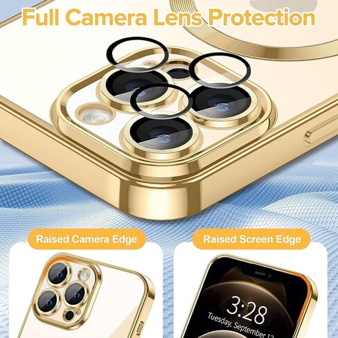 Pink Magnetic Clear Case [Full Camera Lens Protection] Luxury Plating Edge Slim Soft TPU Cover Shockproof Protective Phone Case in Saudi Arabia