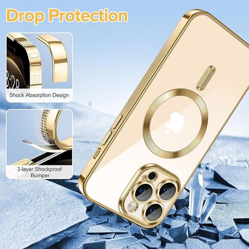 Pink Magnetic Clear Case [Full Camera Lens Protection] Luxury Plating Edge Slim Soft TPU Cover Shockproof Protective Phone Case in Saudi Arabia
