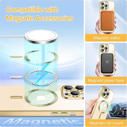 Pink Magnetic Clear Case [Full Camera Lens Protection] Luxury Plating Edge Slim Soft TPU Cover Shockproof Protective Phone Case in Saudi Arabia