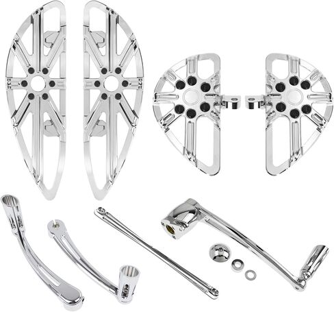 HDBUBALUS Motorcycle Front Rear Floorboards Driver Passenger Footboards Foot Peg Shift Lever Linkage Brake Arm Kit Fit For Harley Touring Electra Road Glide 2014-later (Color: Chrome) in Saudi Arabia