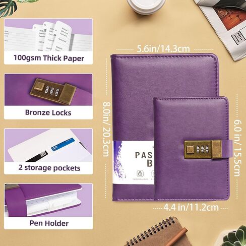 Password Book with Lock, Password Keeper with Alphabetical Tabs, Password Organizer for Computer and Internet Address Website Login, Gifts for Home and Office, 5.6''x 8''-Brown in Saudi Arabia