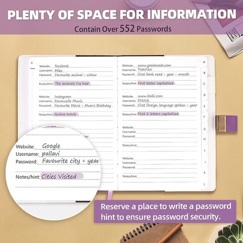 Password Book with Lock, Password Keeper with Alphabetical Tabs, Password Organizer for Computer and Internet Address Website Login, Gifts for Home and Office, 5.6''x 8''-Brown in Saudi Arabia