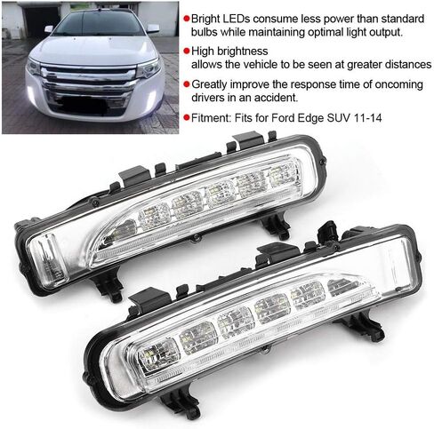 مجموعة إضاءة النهار للجري، قطعتان من مصابيح الضباب LED للجري النهاري تناسب سيارة Ford Edge SUV 11-14 in Saudi Arabia