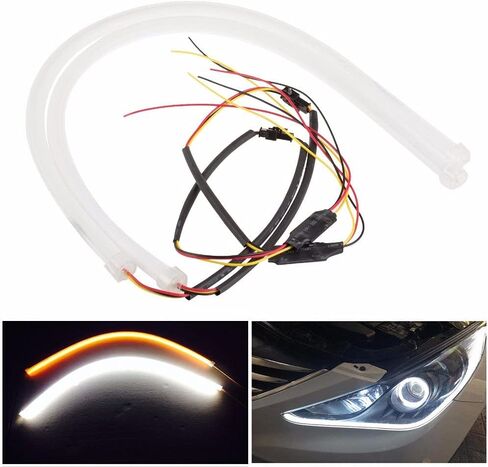 60CM White/Amber Switchback DRL Flexible LED Tube Strip Style Daytime Running Lights Car Headlight Turn Signal Light in Saudi Arabia