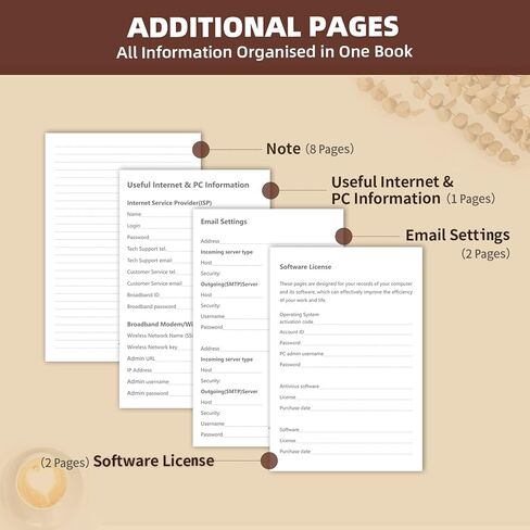 كتاب كلمة المرور مع قفل، حافظة كلمات المرور مع علامات تبويب أبجدية، منظم كلمات المرور للكمبيوتر وعنوان الإنترنت لتسجيل الدخول إلى الموقع، هدايا للمنزل والمكتب، 5.6 بوصة × 8 بوصة - بني in Kuwait