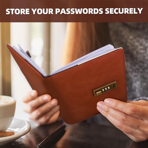 كتاب كلمة المرور مع قفل، حافظة كلمات المرور مع علامات تبويب أبجدية، منظم كلمات المرور للكمبيوتر وعنوان الإنترنت لتسجيل الدخول إلى الموقع، هدايا للمنزل والمكتب، 5.6 بوصة × 8 بوصة - بني in Kuwait