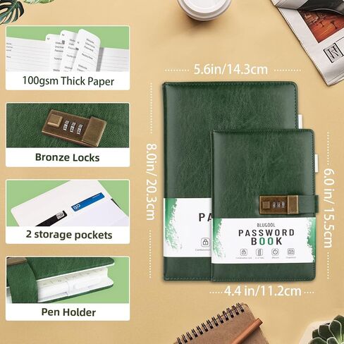 Password Book with Lock, Password Keeper with Alphabetical Tabs, Password Organizer for Computer and Internet Address Website Login, Gifts for Home and Office, 5.6''x 8''-Brown in Saudi Arabia