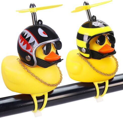 Rubber Duck Car Ornaments, 2Pcs Yellow Duck Car Dashboard Decorations Squeeze Duck Bicycle Horns with Propeller Helmet in Saudi Arabia