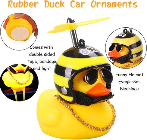 Rubber Duck Car Ornaments, 2Pcs Yellow Duck Car Dashboard Decorations Squeeze Duck Bicycle Horns with Propeller Helmet in Saudi Arabia