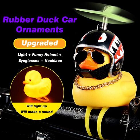 Rubber Duck Car Ornaments, 2Pcs Yellow Duck Car Dashboard Decorations Squeeze Duck Bicycle Horns with Propeller Helmet in Saudi Arabia