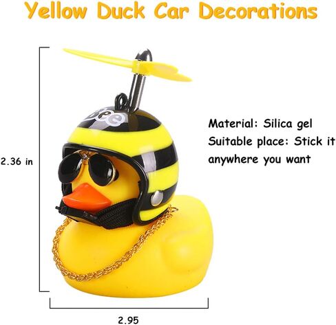 Rubber Duck Car Ornaments, 2Pcs Yellow Duck Car Dashboard Decorations Squeeze Duck Bicycle Horns with Propeller Helmet in Saudi Arabia