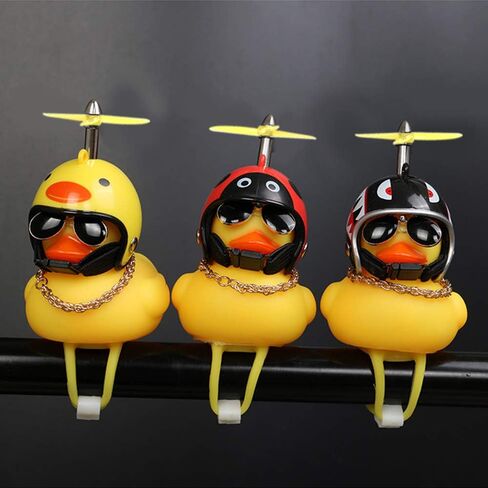 Rubber Duck Car Ornaments, 2Pcs Yellow Duck Car Dashboard Decorations Squeeze Duck Bicycle Horns with Propeller Helmet in Saudi Arabia