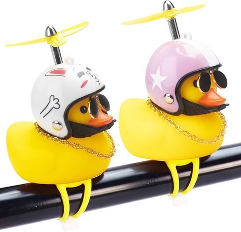 Rubber Duck Car Ornaments, 2Pcs Yellow Duck Car Dashboard Decorations Squeeze Duck Bicycle Horns with Propeller Helmet in Saudi Arabia