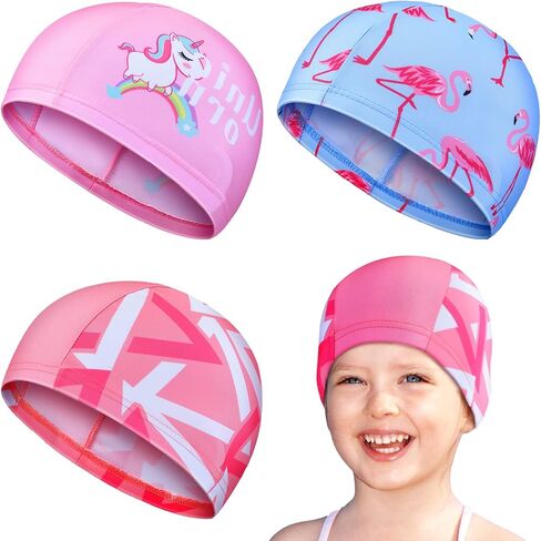 3 Pieces Swim Cap Cute Cartoon Children's Swimming Cap Waterproof Swim Cap Unicorn Swimming Hat for Toddlers Kids Boys Girls Long and Short Hair in Saudi Arabia