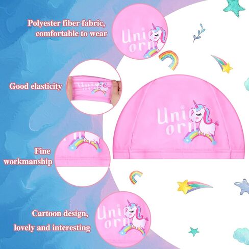 3 Pieces Swim Cap Cute Cartoon Children's Swimming Cap Waterproof Swim Cap Unicorn Swimming Hat for Toddlers Kids Boys Girls Long and Short Hair in Saudi Arabia