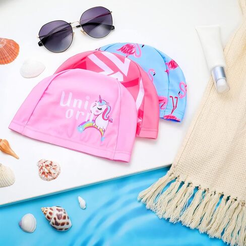3 Pieces Swim Cap Cute Cartoon Children's Swimming Cap Waterproof Swim Cap Unicorn Swimming Hat for Toddlers Kids Boys Girls Long and Short Hair in Saudi Arabia