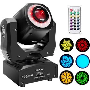 Moving Head Light 60W DMX-512 Stage Lighting with 3-Beam Light 24 GOBO and 8 Colors LED Bulb, Sound Activated Lighting for Disco Parties Wedding KTV Bar Church