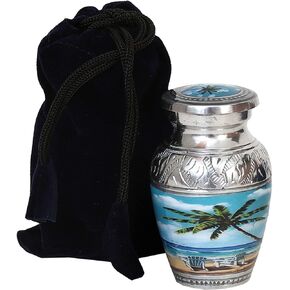 HLC Keepsake URN – Blue Beach Keepsake Qnty 1 -Urn for Human Ashes with 1 Velvet Box Bag-Mini Keepsake Urn - Affordable Urn (3 cu.in)