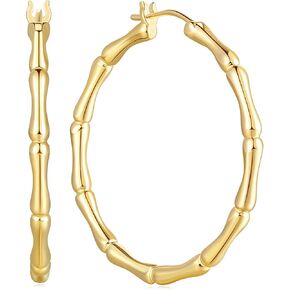 Gold Bamboo Earrings 14K Gold Hoop Earrings for Women Large Women’s Hoop Earrings Thick Bamboo Joint Design 14K Gold Earrings for Women 34mm