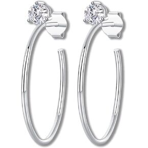 Moissanite Hoop Earrings Gifts for Women 925 Sterling Silver with 18K White Gold Plated Hypoallergenic Lab Create Diamond Dangle Earrings
