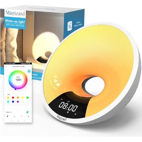 WiFi Smart Alarm Clock Compatible with Alexa and Google Smart,Wireless Speaker,Fm Radio, White Noise Sleep Sounds Machine, Natural Wake Up Sunlight Lamp & Music Rhythm Alarm Clock with USB Port