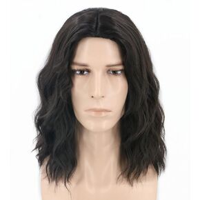 Men's Black Brown Wig Wavy Mid Length Hair Halloween Cosplay Costume Wig