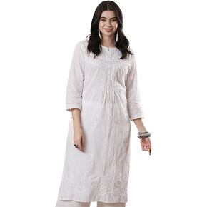 Ada Indian Hand Embroidered Chikankari Cotton Kurti Kurta Tunic Dress for Women A100376