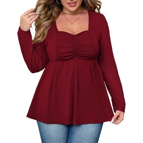 ShopWonder Women Plus Size Tunic Tops Casual Long Sleeve Swing Flowy Blouse Loose Shirts