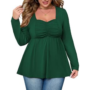 ShopWonder Women Plus Size Tunic Tops Casual Long Sleeve Swing Flowy Blouse Loose Shirts
