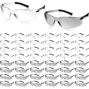Queekay 50 Pcs Safety Glasses Impact UV Scratch Glasses Bulk Eye Protection for Men and Adolescents Working Lab Construction Science (Clear)