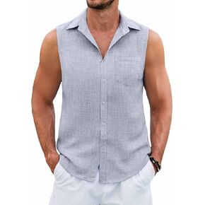 COOFANDY Men's Sleeveless Beach Shirts Summer Button Up Tank Tops Casual Textured Tank Shirt