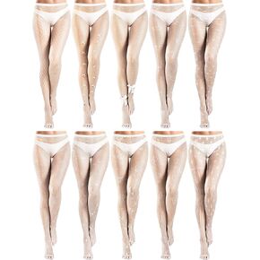 Ramede 10 Pairs Fishnet Thigh High Stockings for Women Goth Fish Nets Lace Mesh Tights High Waist Fishnet Leggings Pantyhose(Adorable,White)